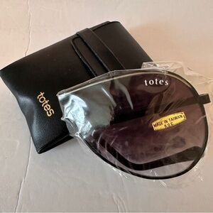 New TOTES Vintage Folding Oversized Black AVIATOR Racing Sunglasses w Pouch Case